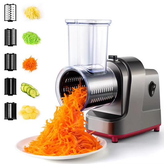 250W 5 in 1 Electric Vegetable Slicer Shredder Automatic Salad Shooter Machine Cheese Grater Carrot Cabbage Cutter JT253