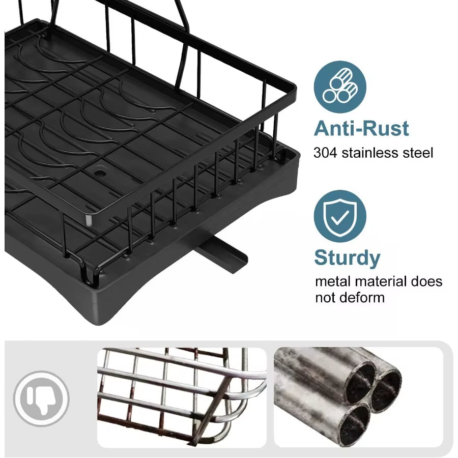 Dish Drying Rack 2 Tier Dish Racks for Kitchen Counter Large Stainless Steel Kitchen Dish Drying Rack with Drainboard Detachabl