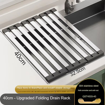 304 Stainless Steel Kitchen Sink Drain Rack Sink Dish Rack Dish Rack Foldable Telescopic Drain Basket