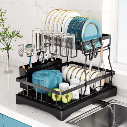 Dish Drying Rack 2 Tier Dish Racks for Kitchen Counter Large Stainless Steel Kitchen Dish Drying Rack with Drainboard Detachabl