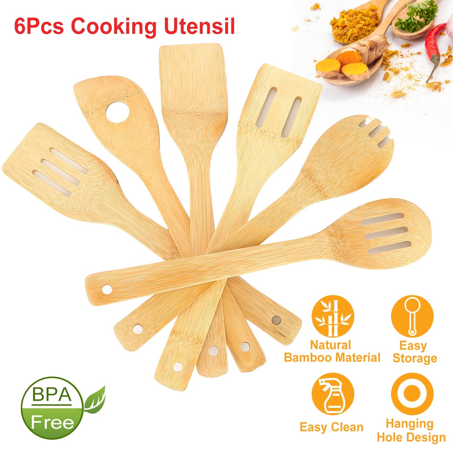 6-Piece Bamboo Cooking Utensil Set
