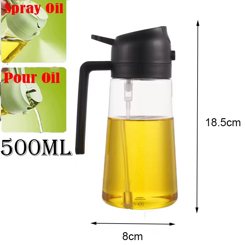 2-In-1 500Ml Oil Spray Bottle Dispenser, Refillable Plastic Oil Sprayer for Cooking, BBQ, Baking, Roasting, Kitchen Use