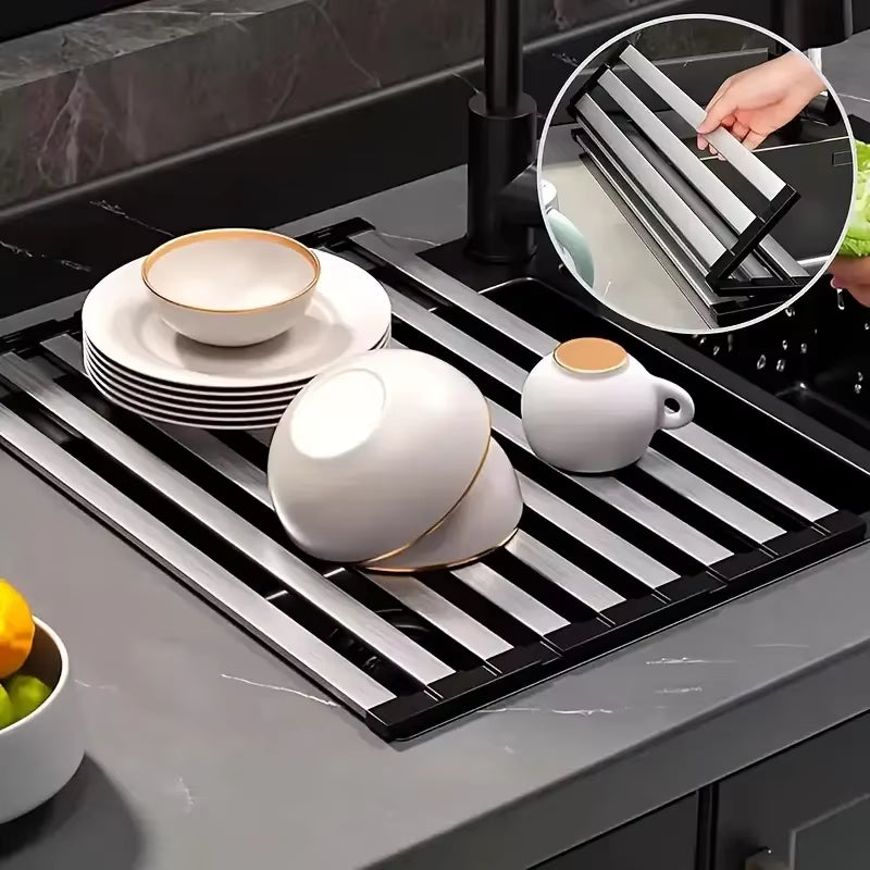 304 Stainless Steel Kitchen Sink Drain Rack Sink Dish Rack Dish Rack Foldable Telescopic Drain Basket