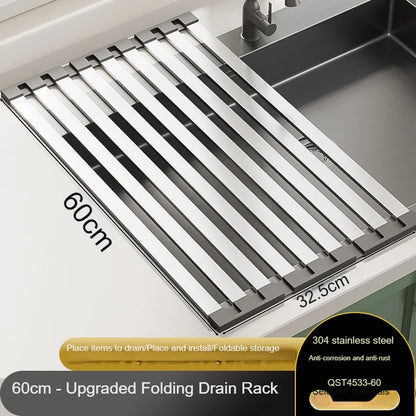 304 Stainless Steel Kitchen Sink Drain Rack Sink Dish Rack Dish Rack Foldable Telescopic Drain Basket