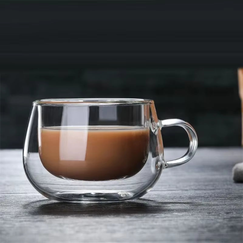 150-350Ml Heat Resistant High Borosilicate Glass Mug Double Wall Glass Coffee Cup with Handle Milk Water Cup Clear Cups Gift