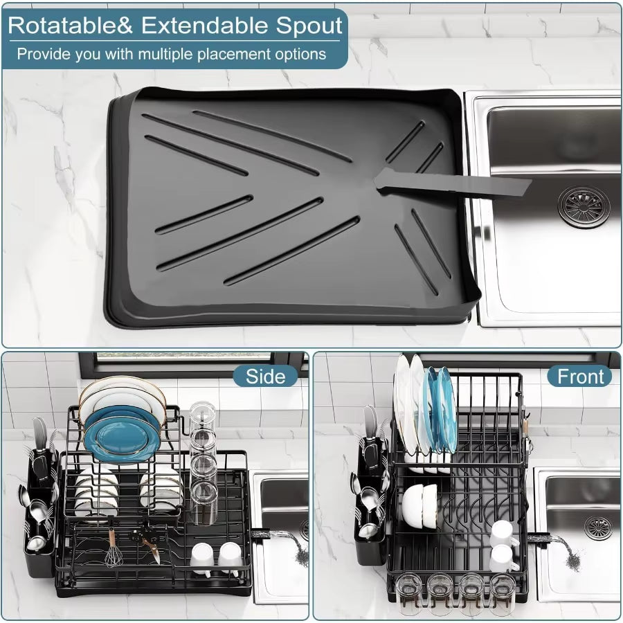 Dish Drying Rack 2 Tier Dish Racks for Kitchen Counter Large Stainless Steel Kitchen Dish Drying Rack with Drainboard Detachabl