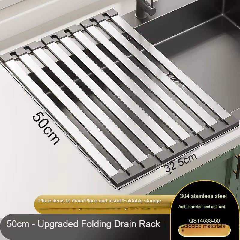 304 Stainless Steel Kitchen Sink Drain Rack Sink Dish Rack Dish Rack Foldable Telescopic Drain Basket