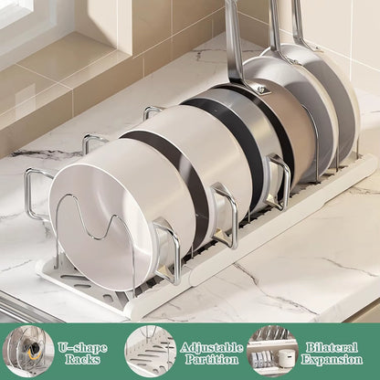 Expandable Pans Organizer Rack Kitchen Cabinet Pan Rack Utensil Rack, Dish Drainer Space-Saving Cabinet Storage Rack Christmas
