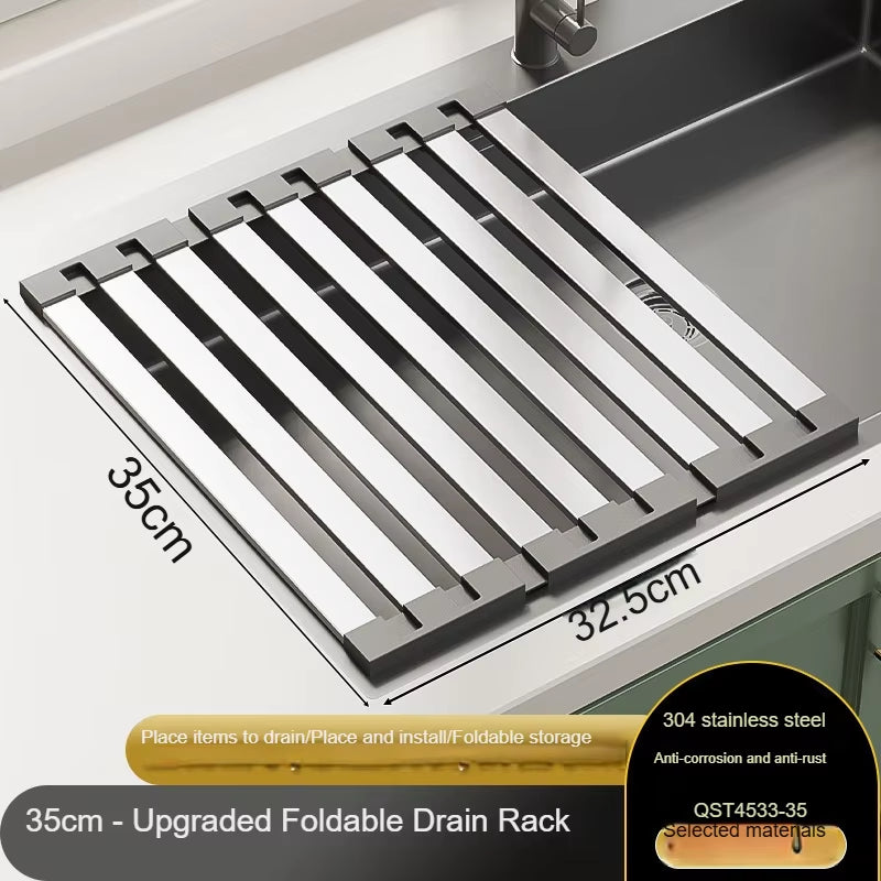 304 Stainless Steel Kitchen Sink Drain Rack Sink Dish Rack Dish Rack Foldable Telescopic Drain Basket
