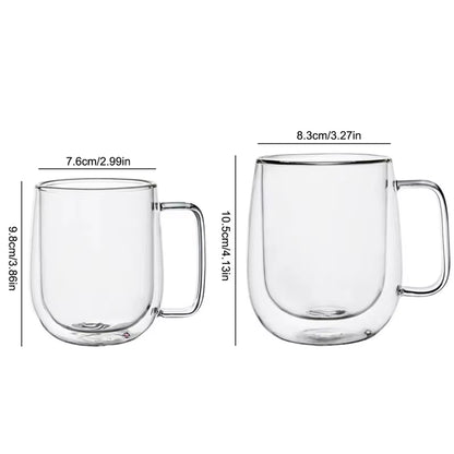 150-350Ml Heat Resistant High Borosilicate Glass Mug Double Wall Glass Coffee Cup with Handle Milk Water Cup Clear Cups Gift