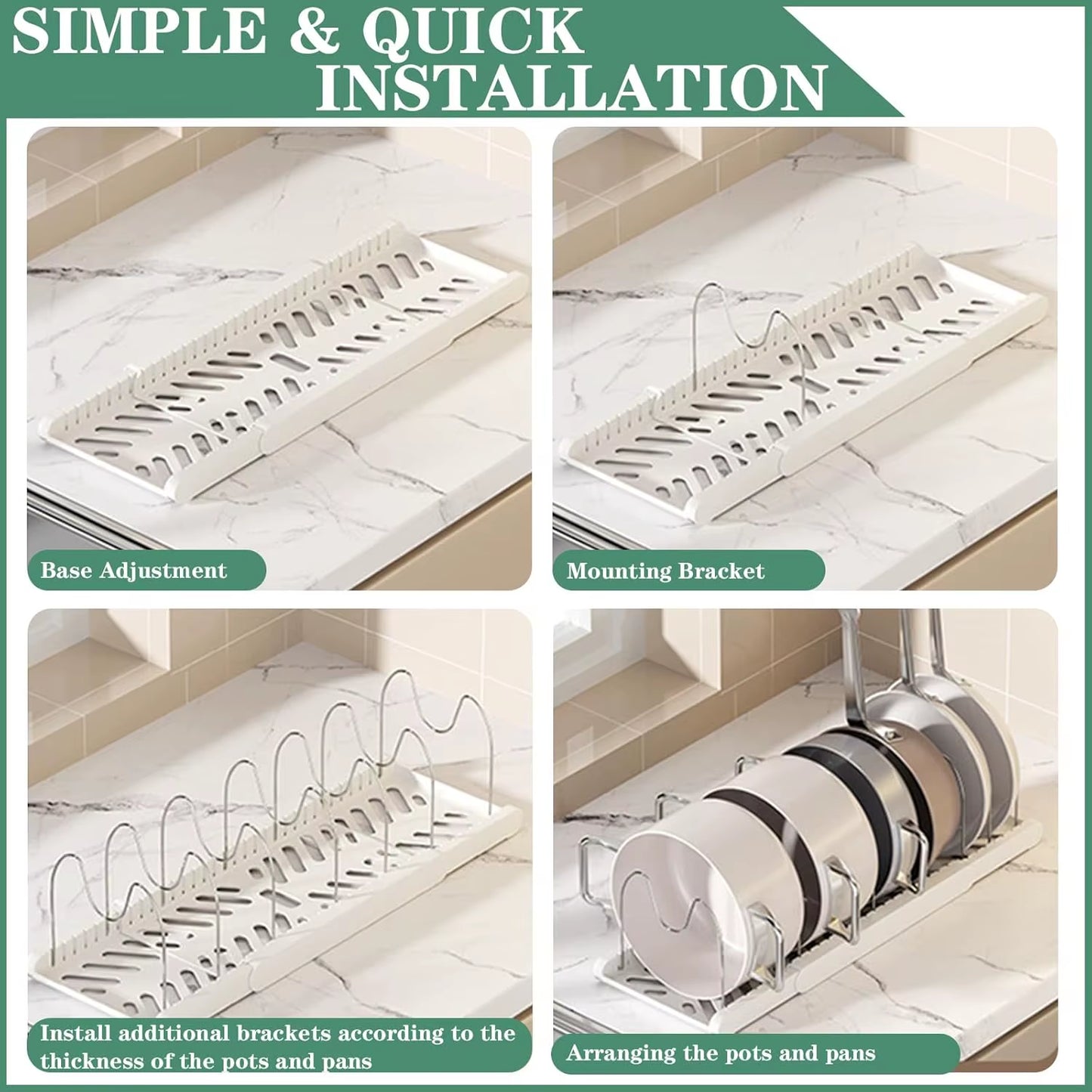 Expandable Pans Organizer Rack Kitchen Cabinet Pan Rack Utensil Rack, Dish Drainer Space-Saving Cabinet Storage Rack Christmas