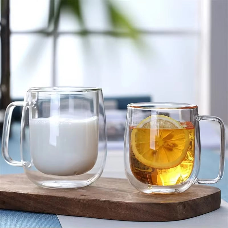 150-350Ml Heat Resistant High Borosilicate Glass Mug Double Wall Glass Coffee Cup with Handle Milk Water Cup Clear Cups Gift