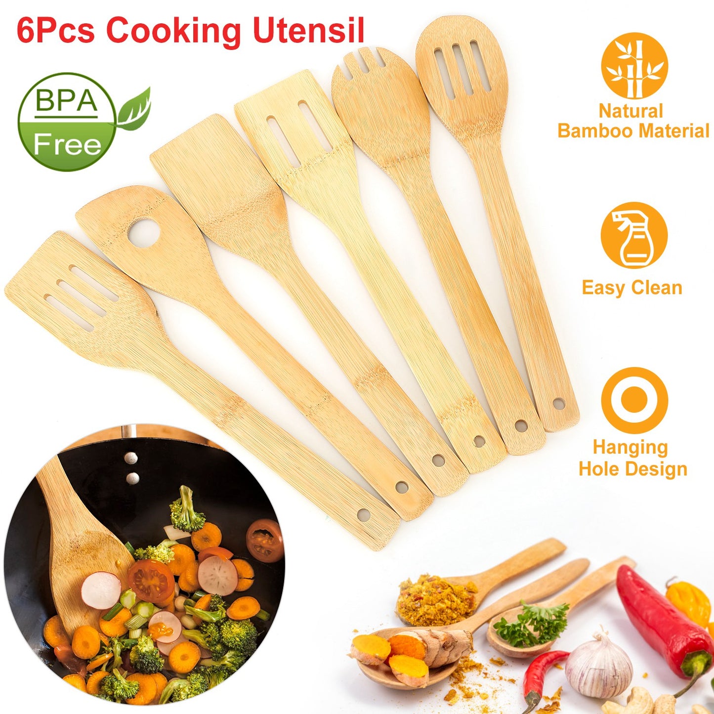 6-Piece Bamboo Cooking Utensil Set
