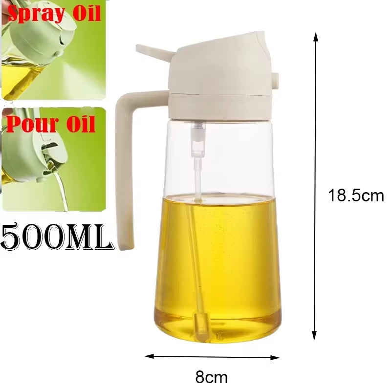 2-In-1 500Ml Oil Spray Bottle Dispenser, Refillable Plastic Oil Sprayer for Cooking, BBQ, Baking, Roasting, Kitchen Use